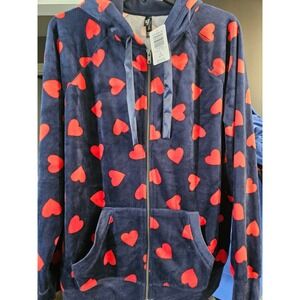 NWT Torrid Navy Blue Red Heart Velour Zip Hoodie Lounge Pants Set Women's 2X